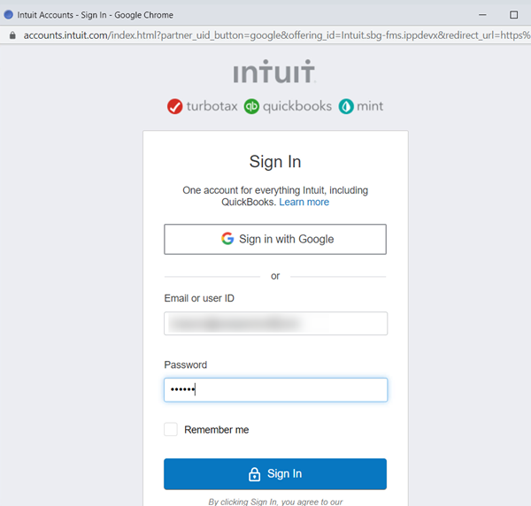 enter your QuickBooks credentials