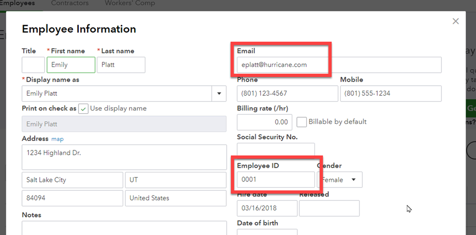 QuickBooks employee record